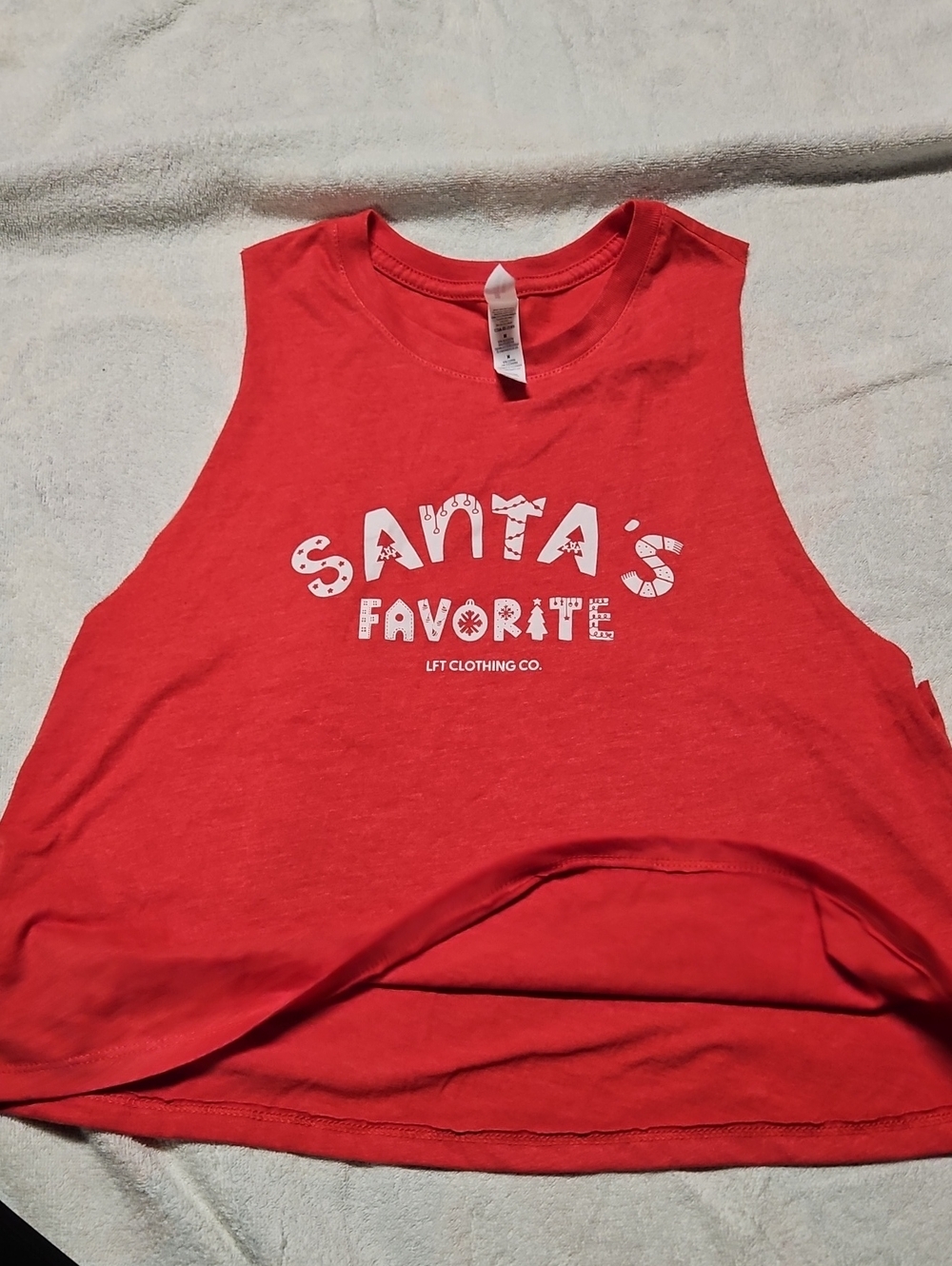 Bella Canvas Red Women's Muscle Crop Tee with 'Santa's Favorite' Graphic